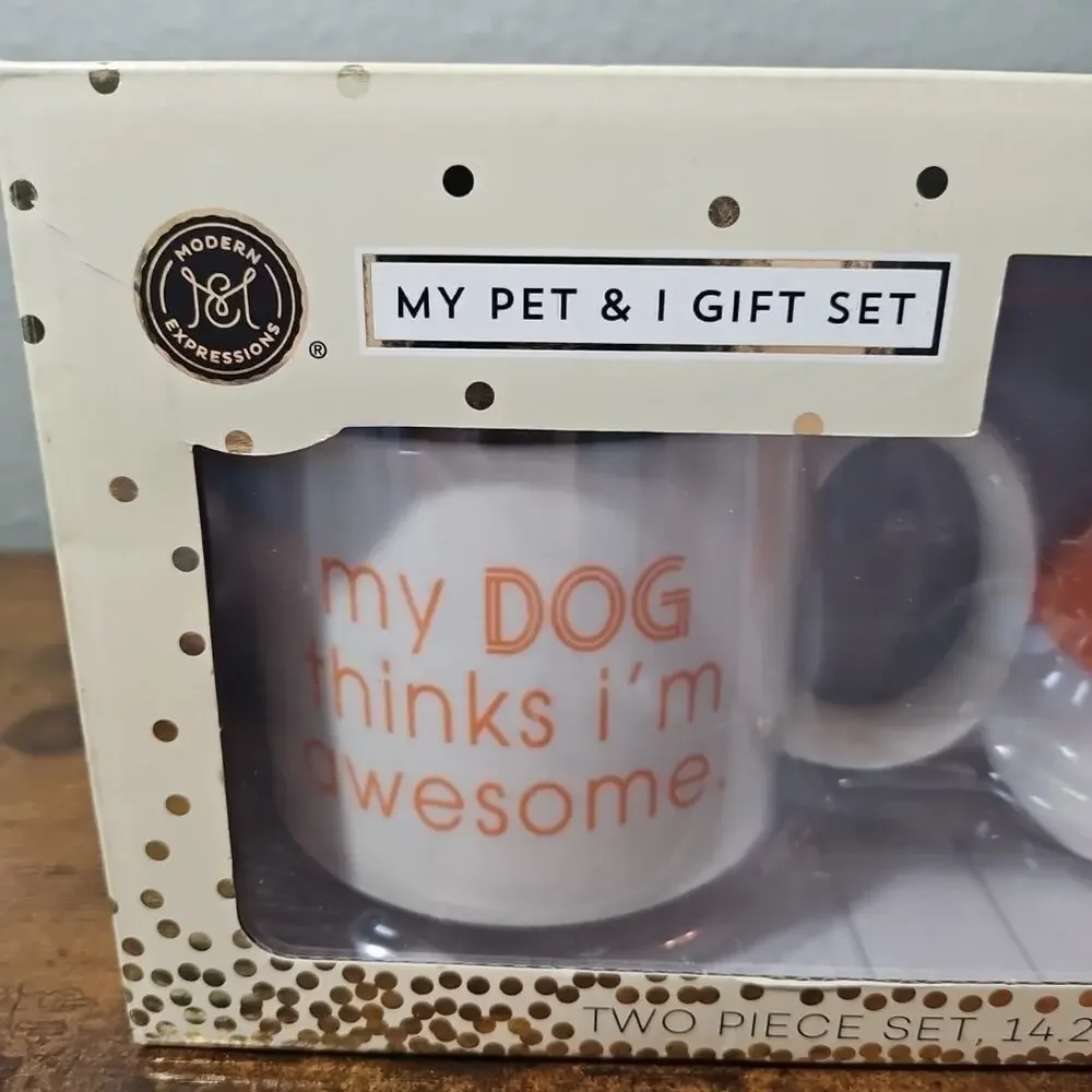 My Pet and I Gift Set Coffee Cup Mug and Dog Play Toy Orange White